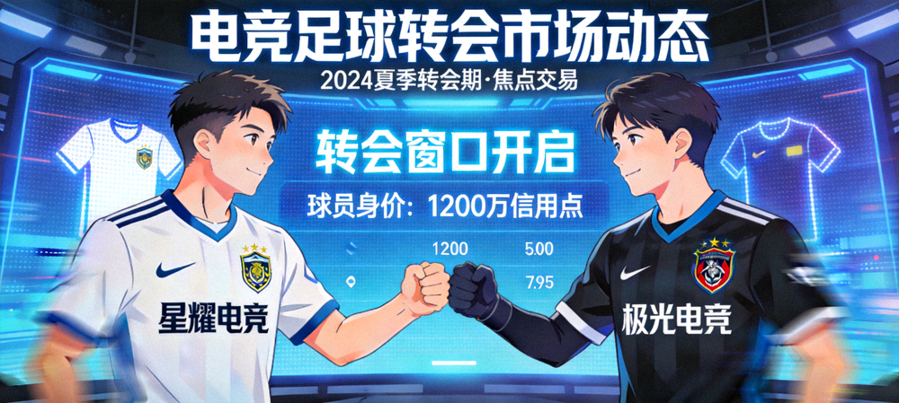 电竞足球转会市场动态新闻图 - 象征转会的球衣交换画面